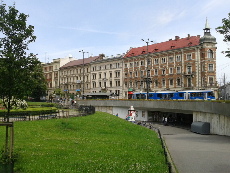 Blue Tram on Bridge — Green