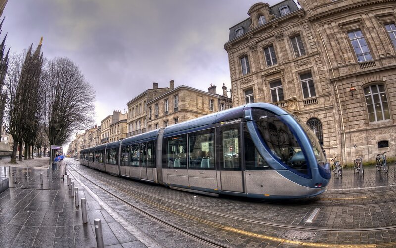 Blue Tram on Street