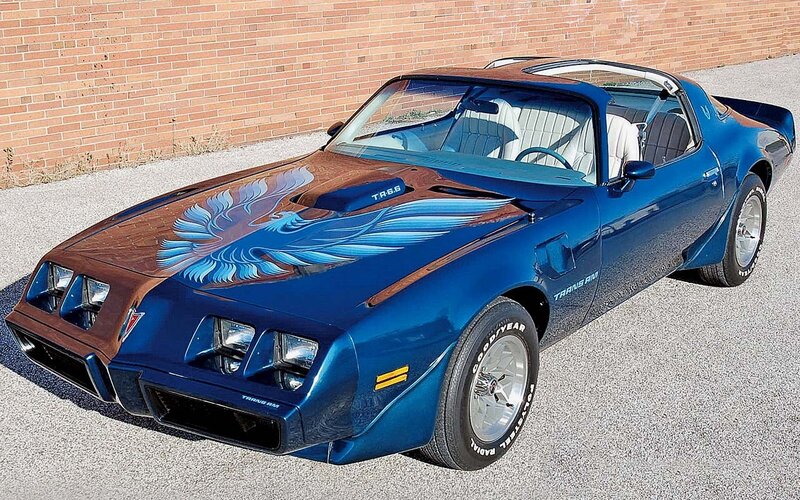 Blue Trans Am with flame design