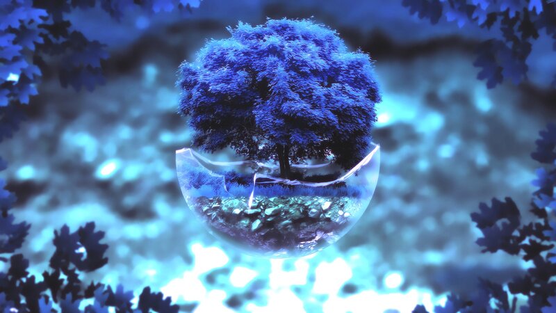 Blue Tree in Glass Sphere