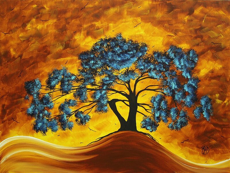 Blue Tree on Hill — Orange, Dramatic
