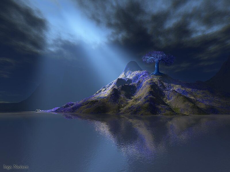 Blue Tree on Mountain