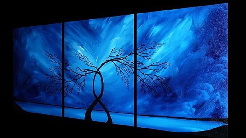 blue tree triptych art