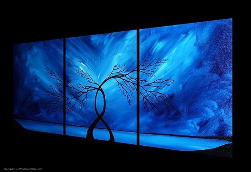 Blue tree triptych art