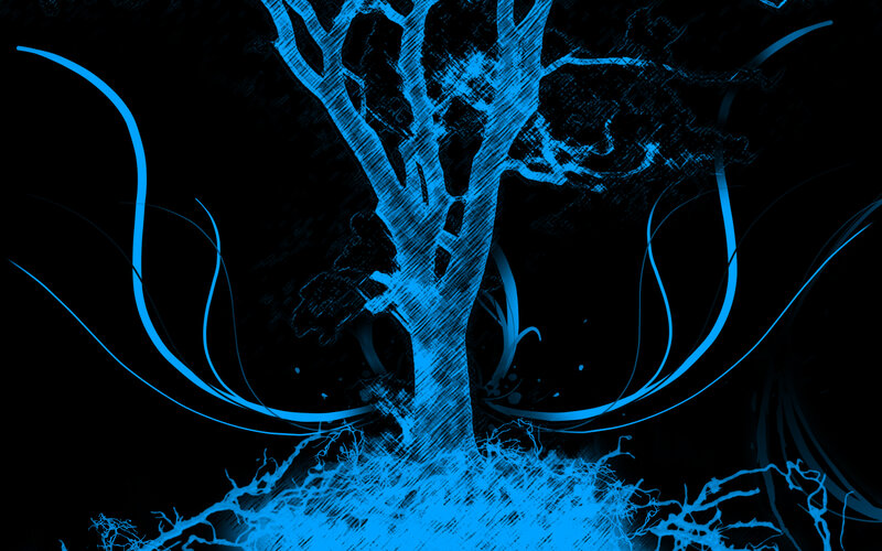 blue tree with roots