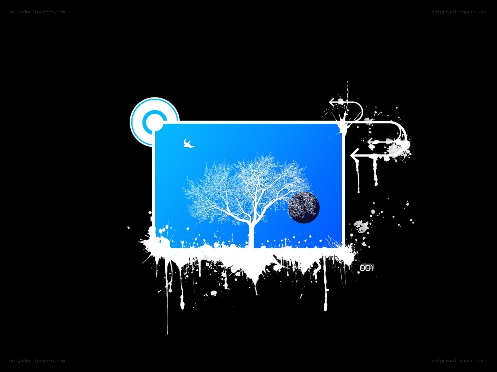 blue tree with white splatters