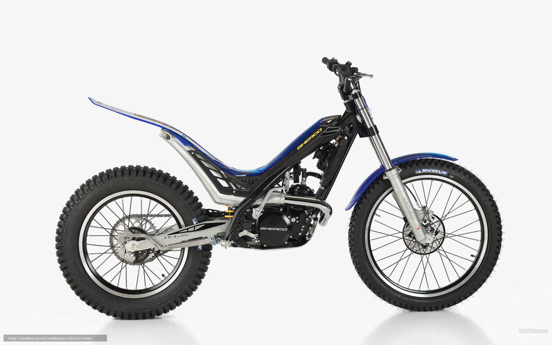Blue Trial Motorcycle — Neutral, Photograph, Tire