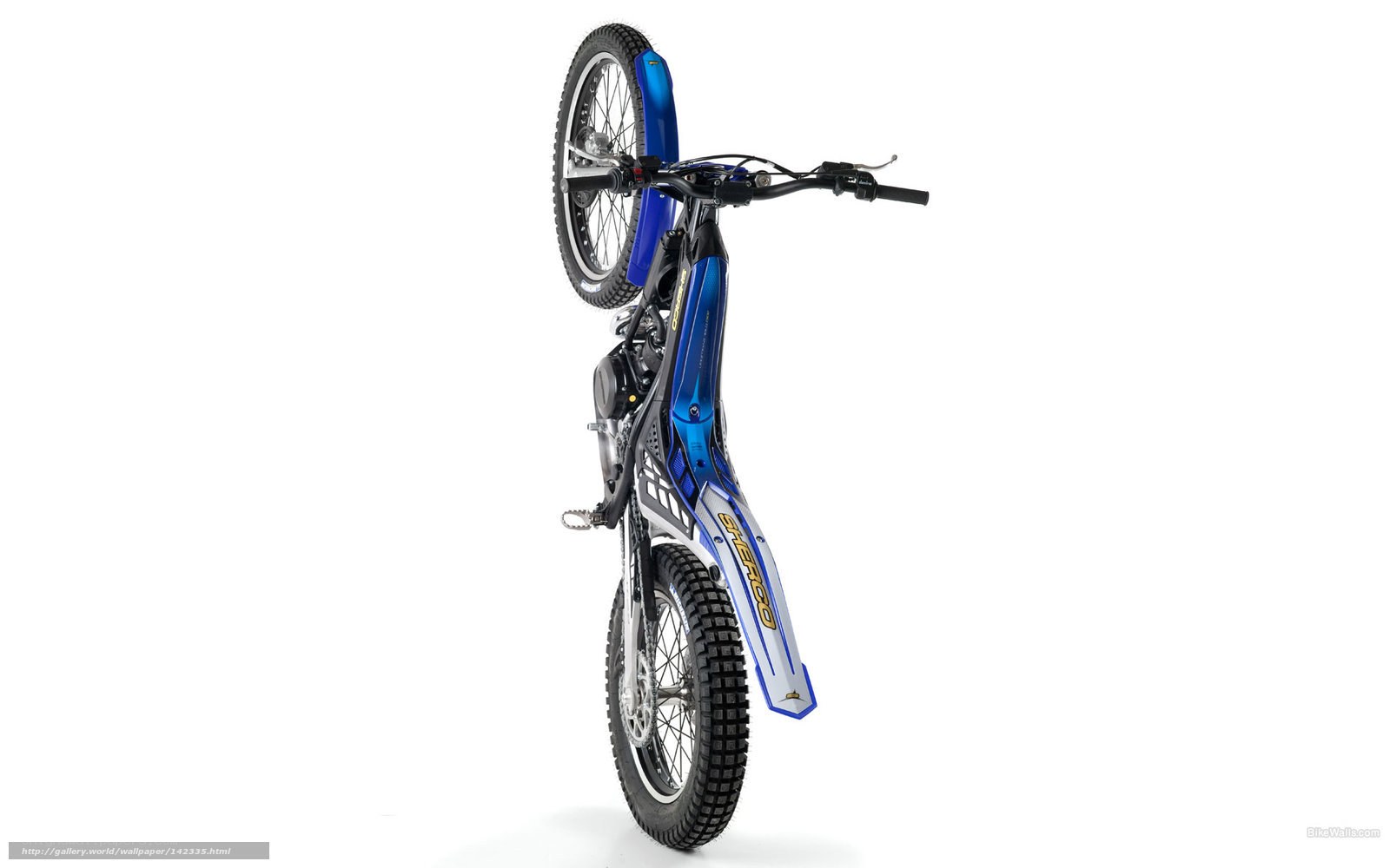 blue trial motorcycle on stand