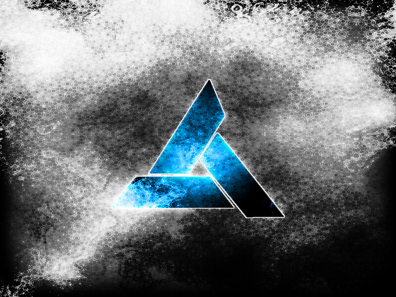 blue triangle logo on textured background