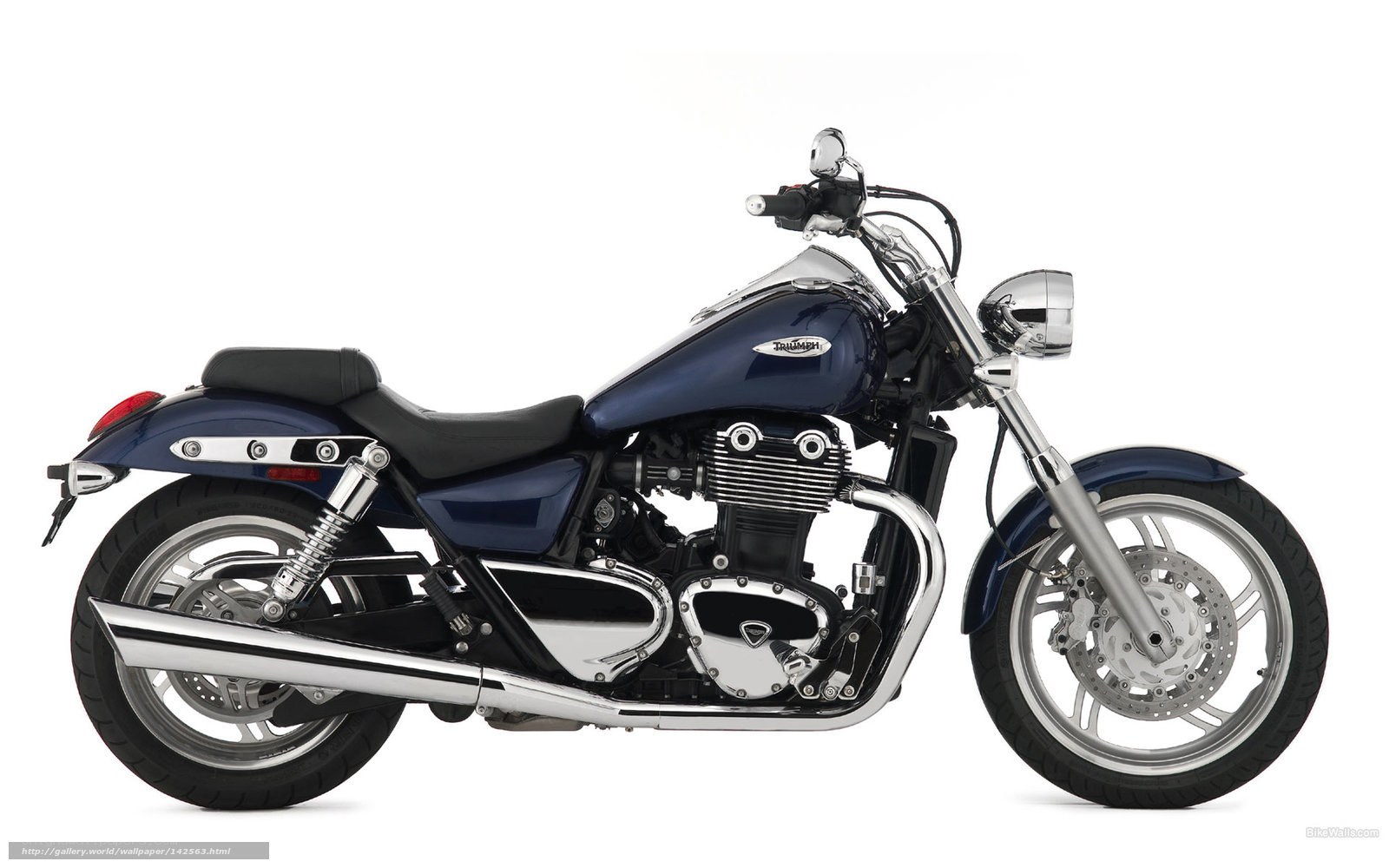 Blue Triumph motorcycle side view