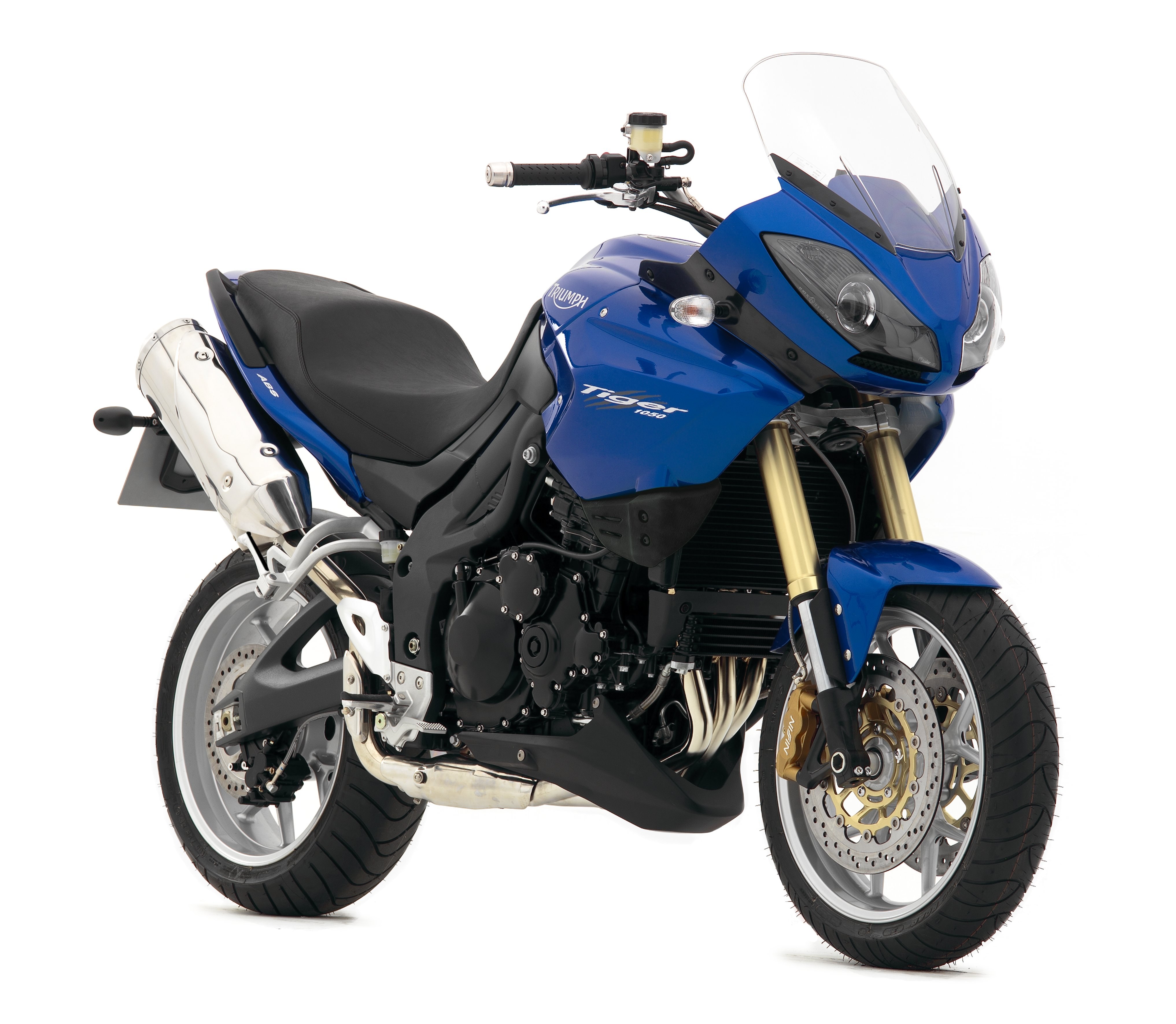 Blue Triumph Tiger 1050 motorcycle