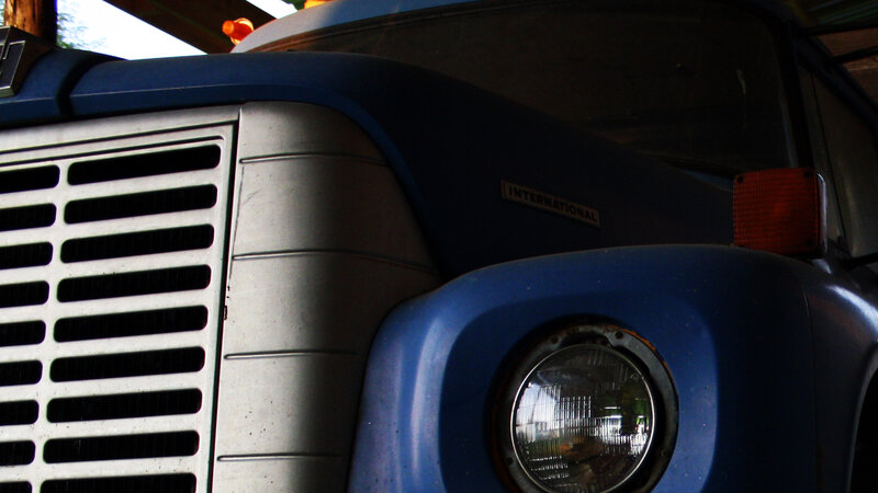 blue truck front grille