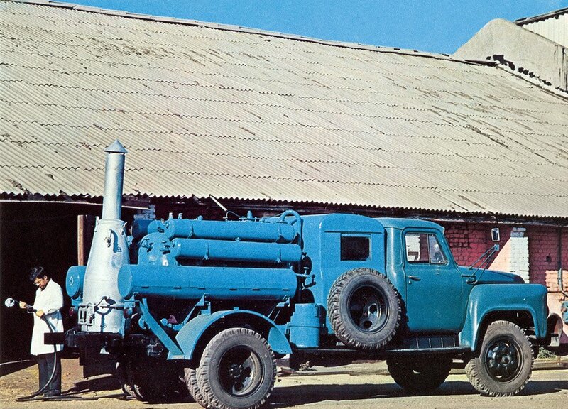 Blue truck with industrial equipment