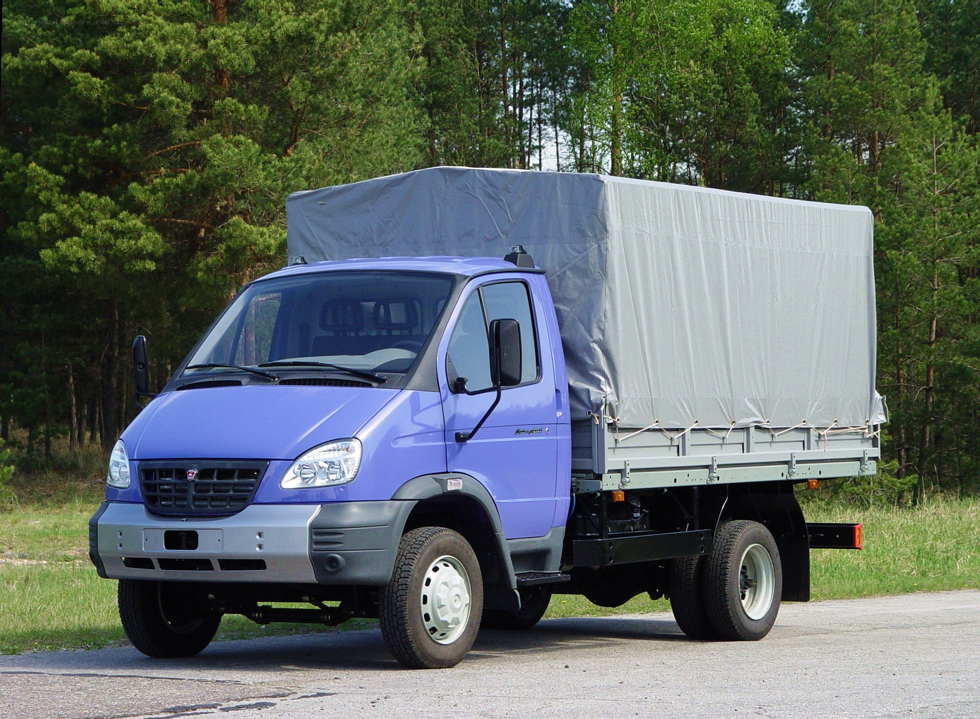 blue truck with tarp cover
