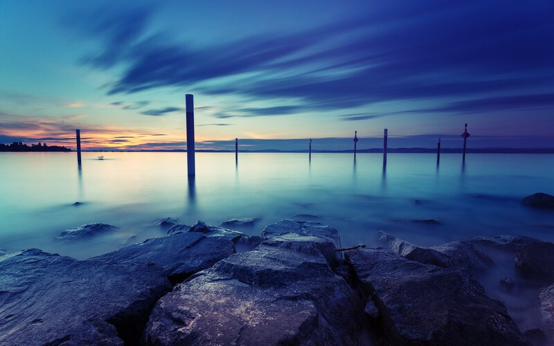 Blue twilight at the water's edge