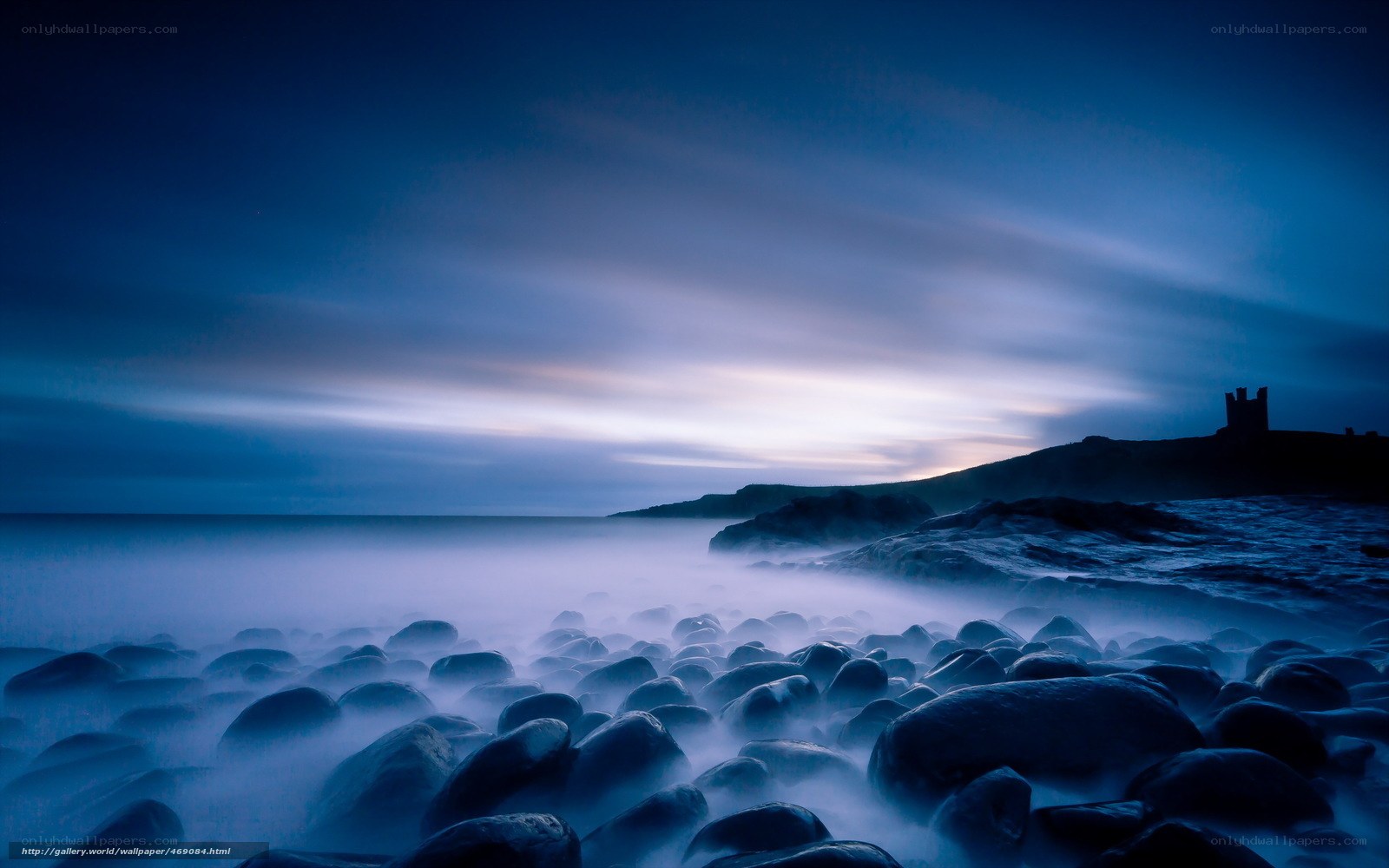 Blue twilight on a rocky shore