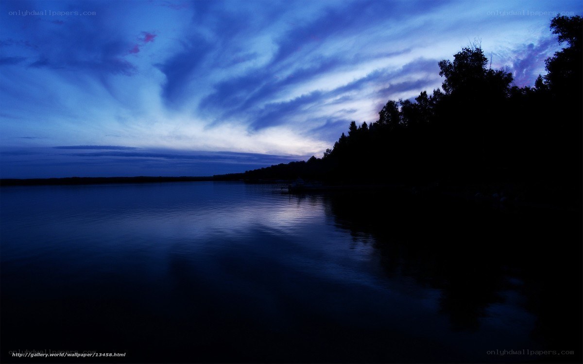 Blue twilight over a calm lake