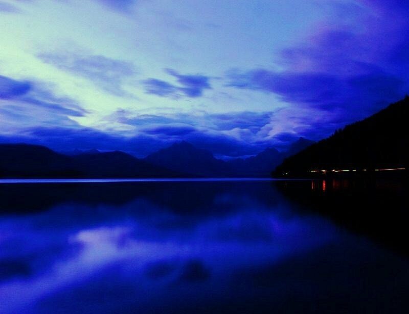 Blue twilight over a mountain lake