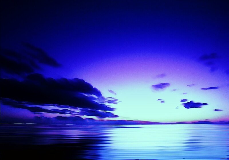 Blue twilight over calm sea
