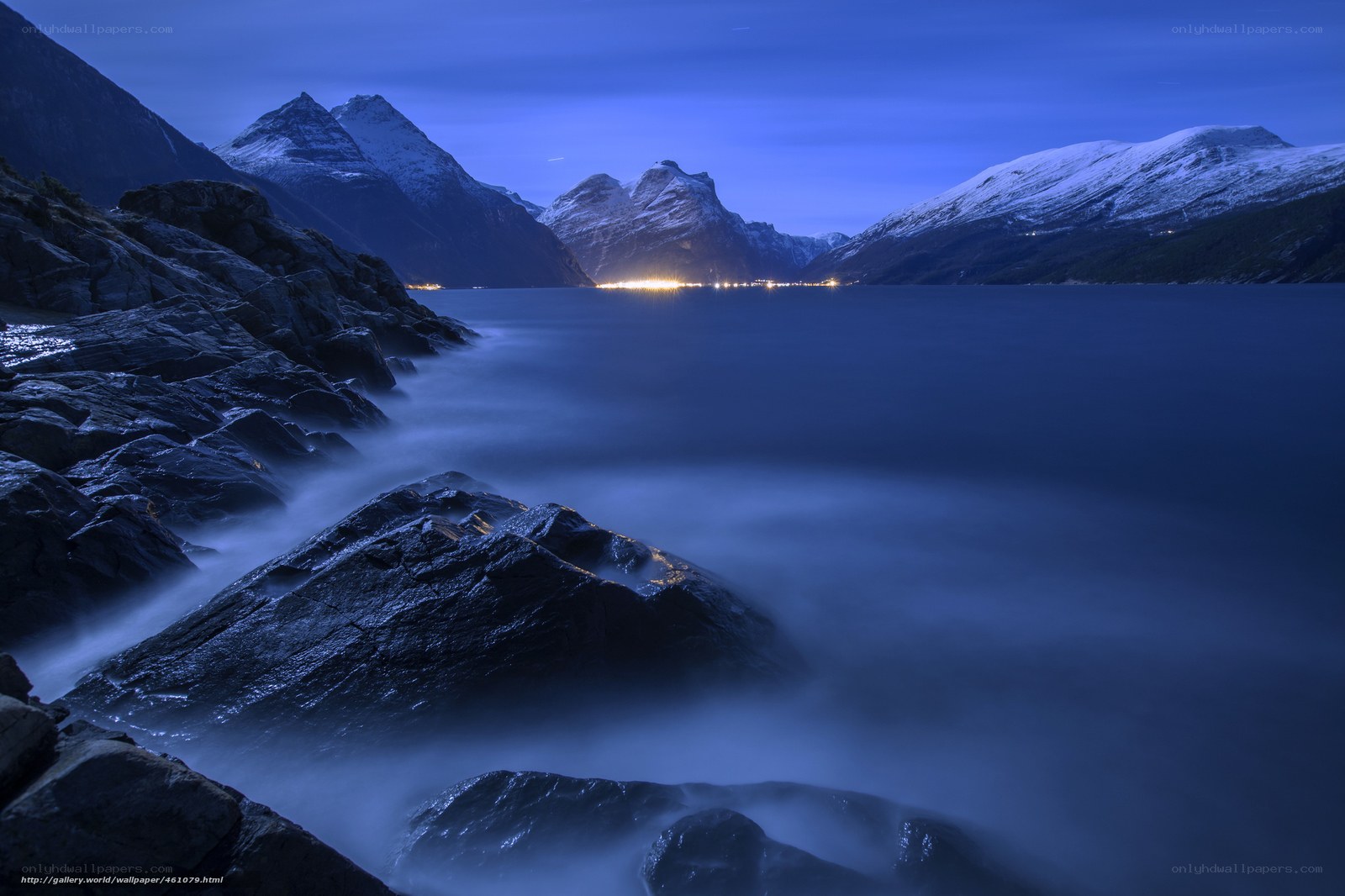 Blue twilight over fjord