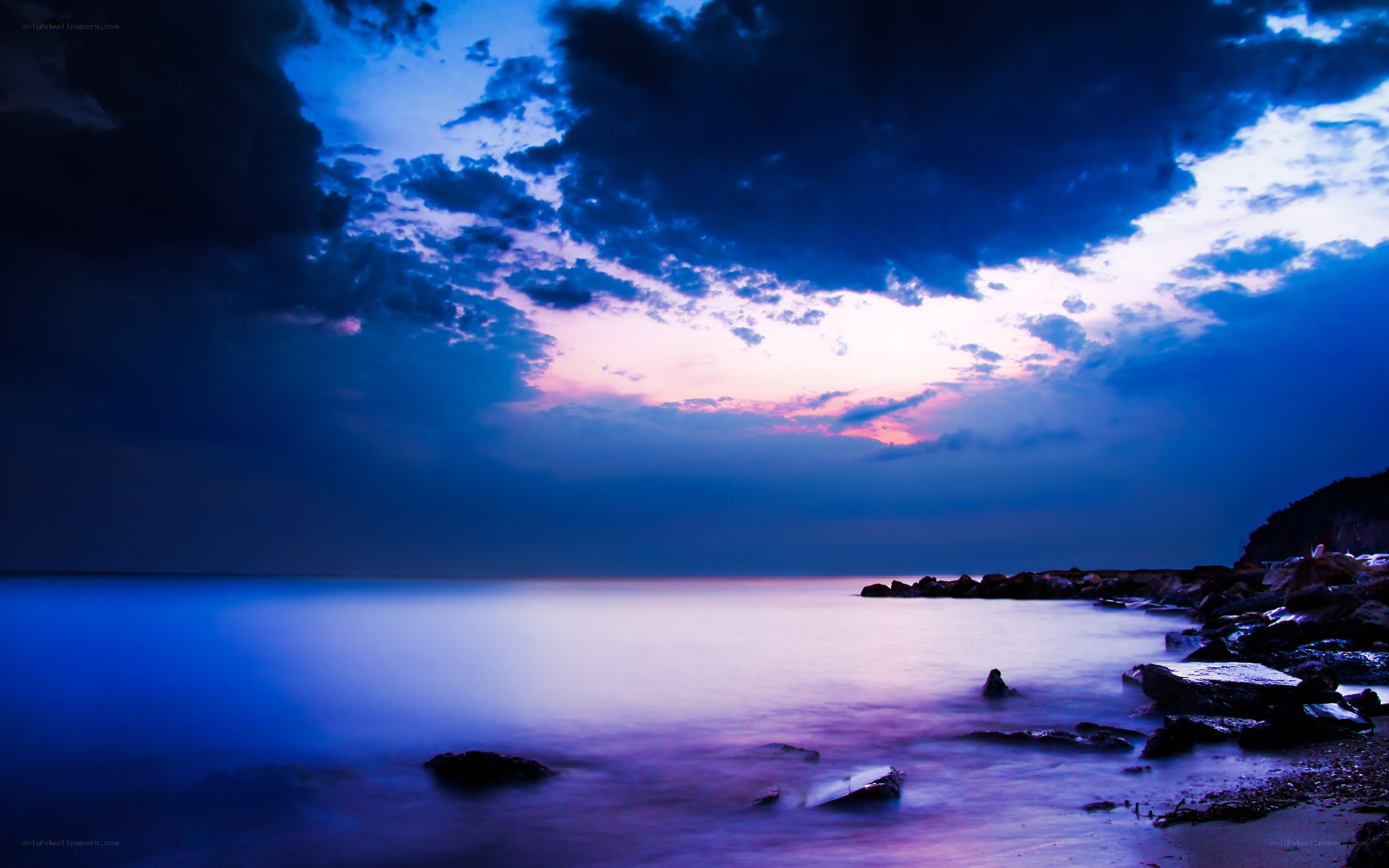 Blue twilight over the sea