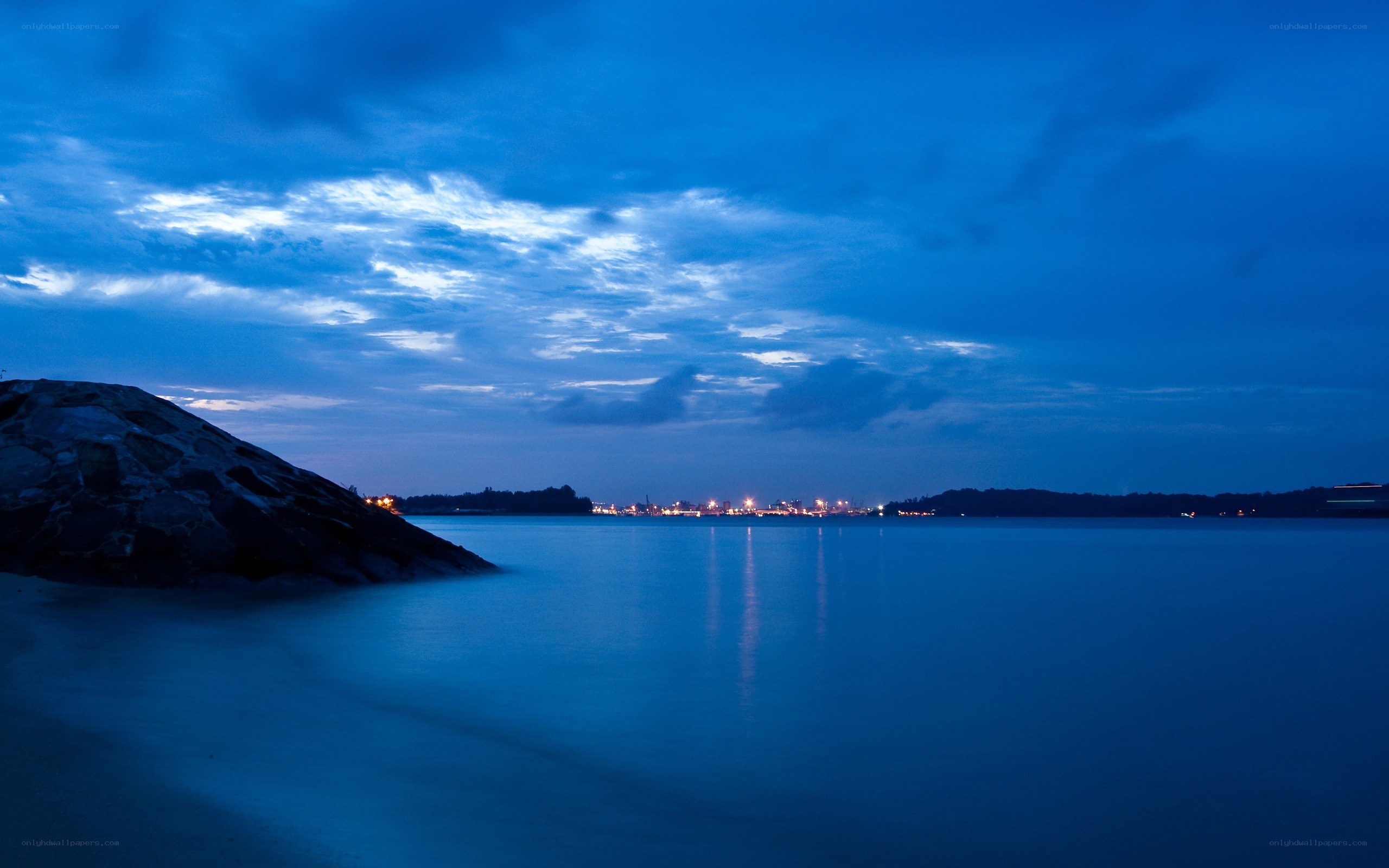 Blue twilight over the water