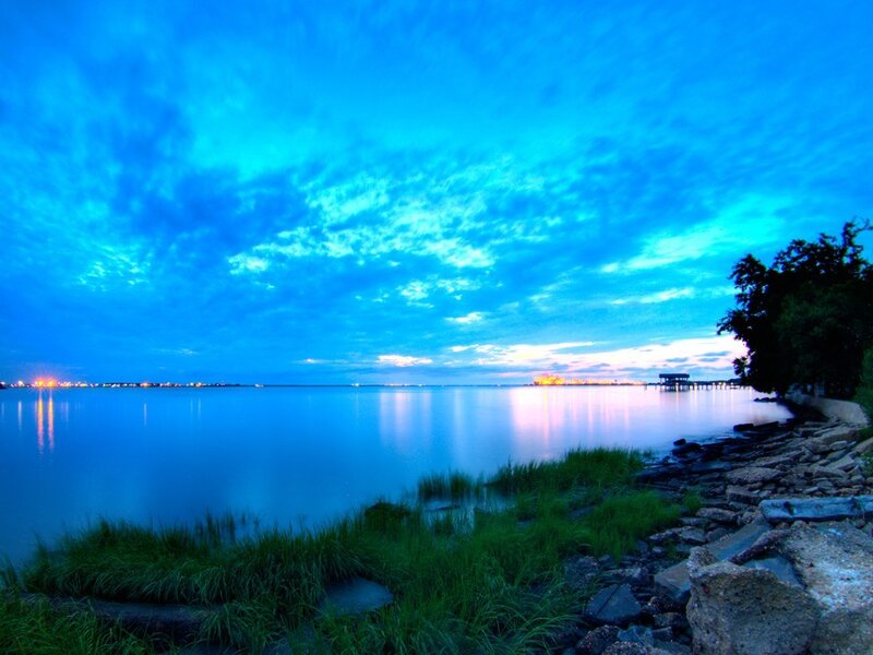 Blue twilight over the water