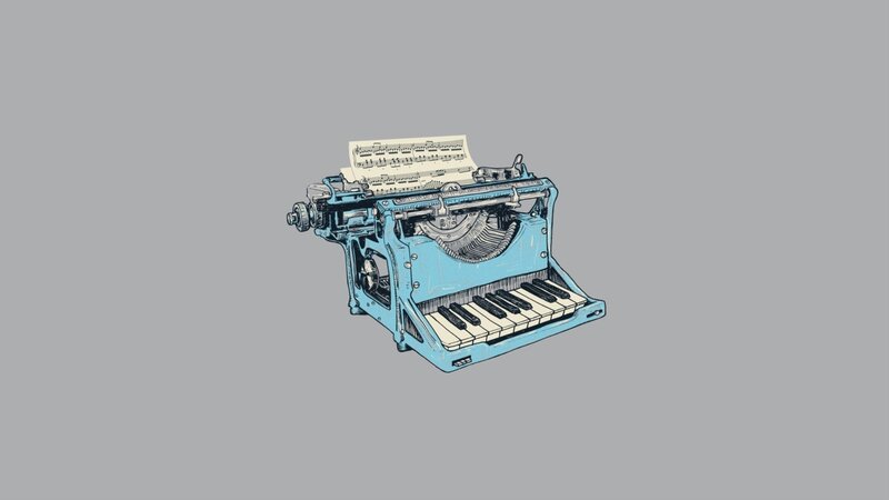 Blue Typewriter with Piano Keys