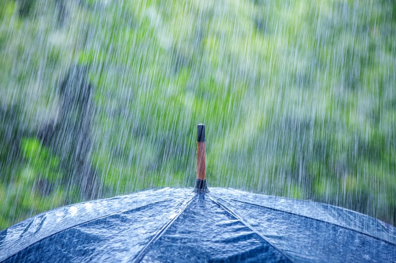 Blue Umbrella in Rain — Calm, Photograph