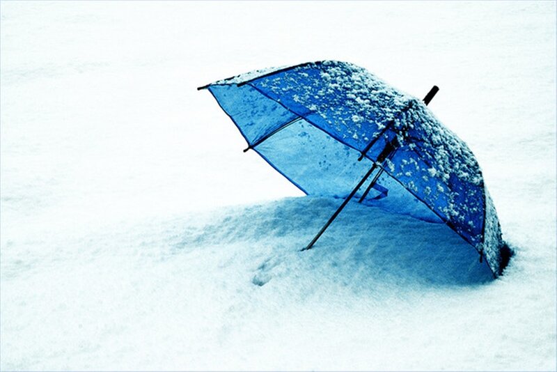 Blue Umbrella in Snow