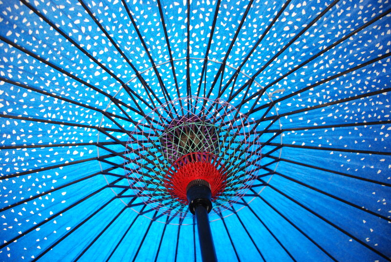 blue umbrella interior view