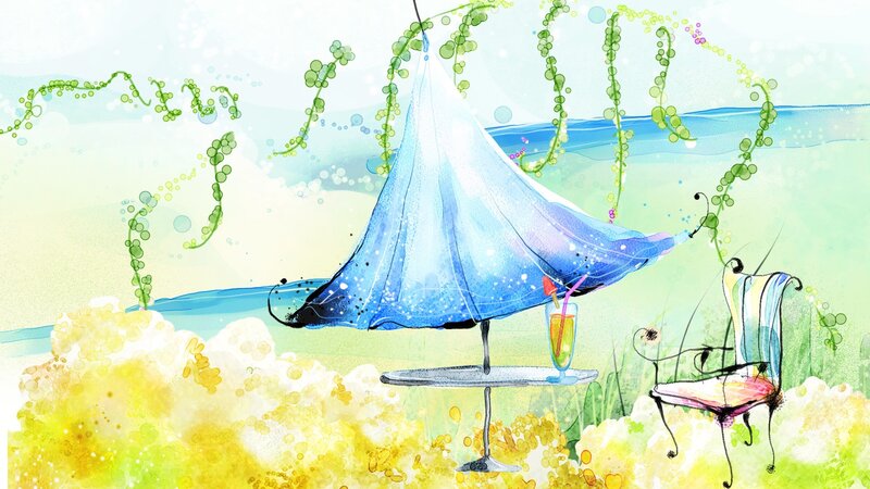 Blue Umbrella on Beach