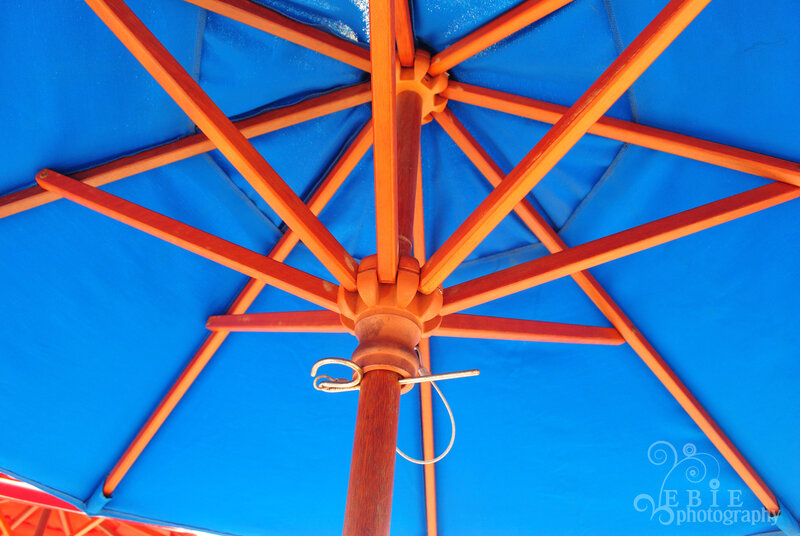 blue umbrella underside view