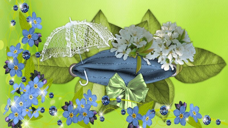 Blue Umbrella with Flowers