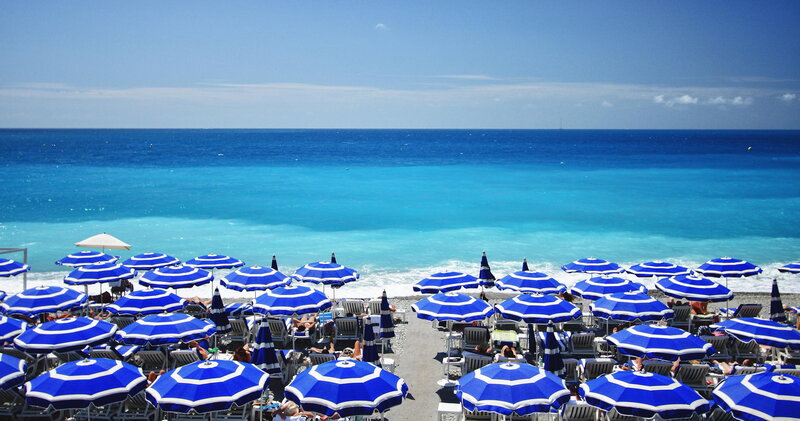 Blue Umbrellas on Beach