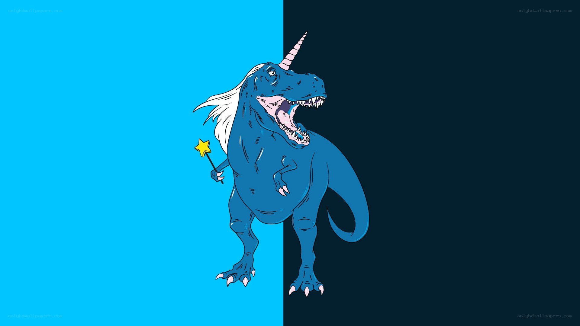 blue unicorn dinosaur with wand