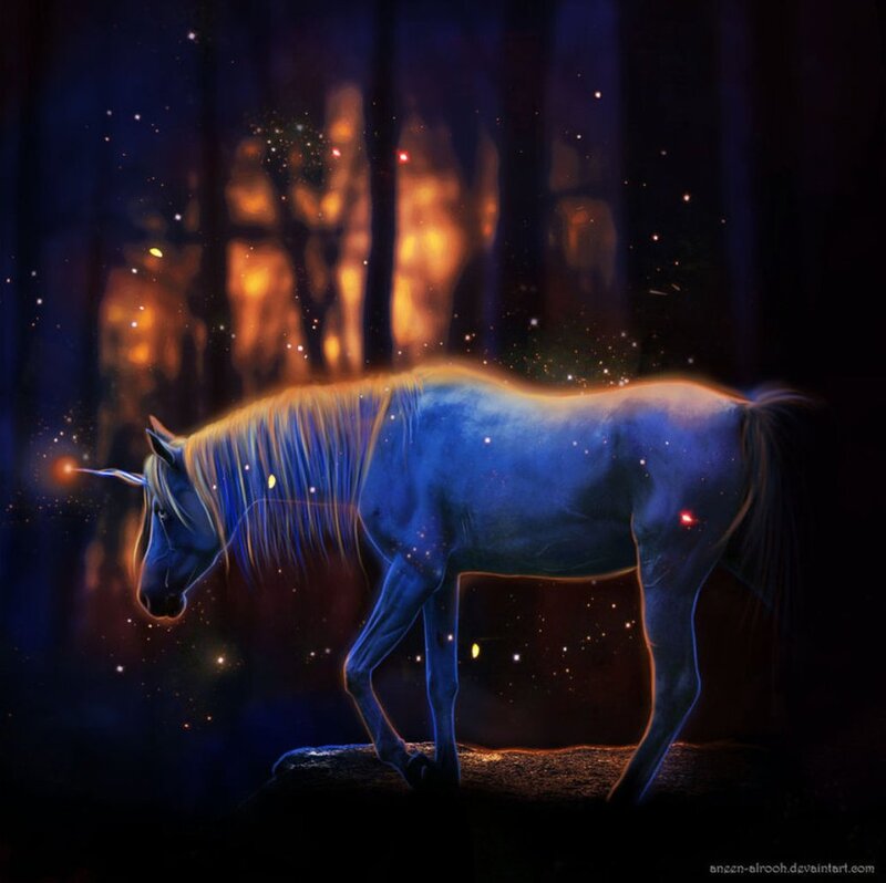 Blue Unicorn in Forest