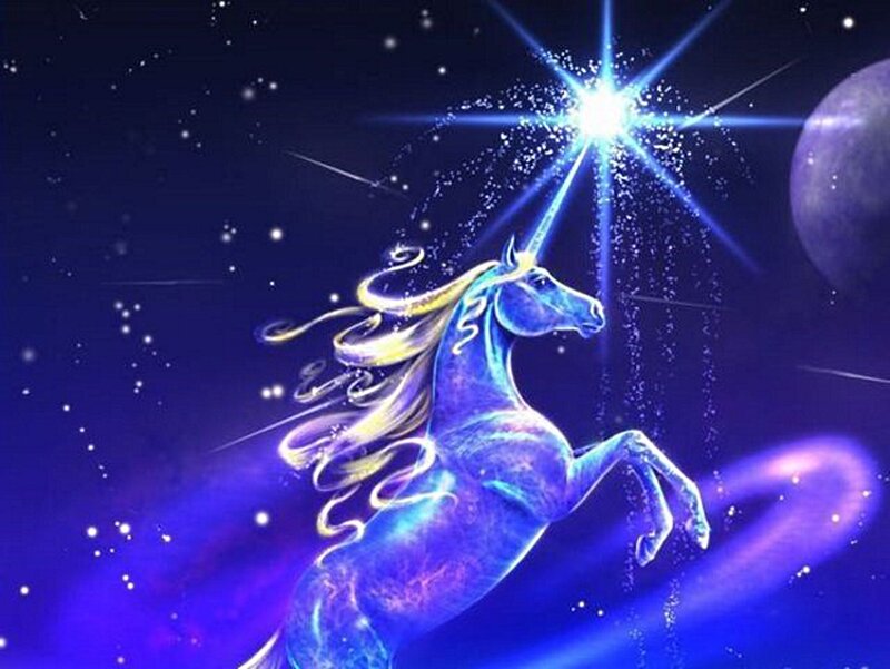 Blue Unicorn in Space