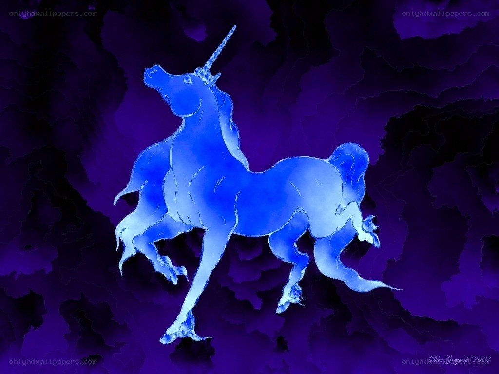 blue unicorn on purple background