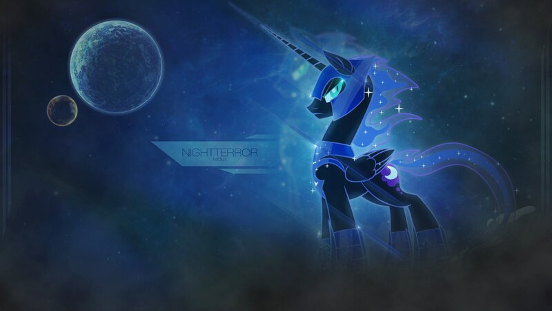 Blue Unicorn Pony — Dramatic, Night, Digital Art, Planets