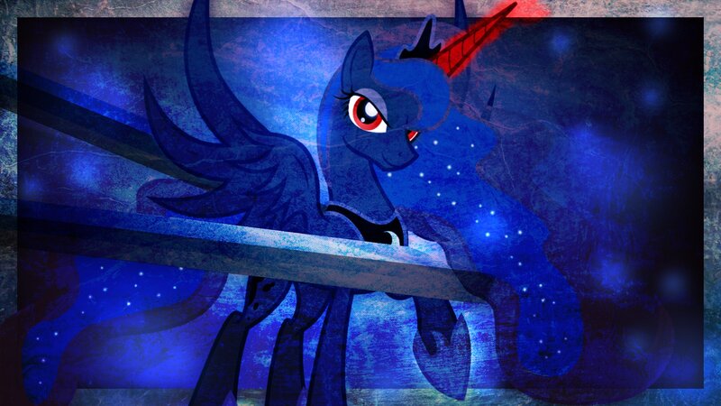 Blue Unicorn Pony — Dramatic, Night, Digital Art, Sword