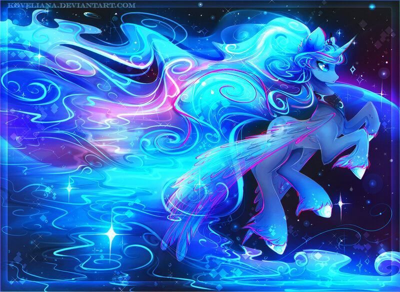 Blue Unicorn Pony — Dramatic, Night, Digital Art, Wings