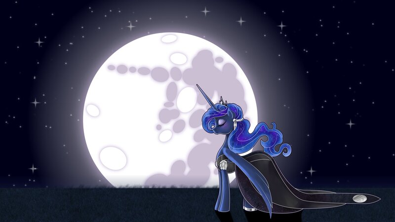 Blue Unicorn Pony — Serene, Night, Digital Art, Moon, Stars