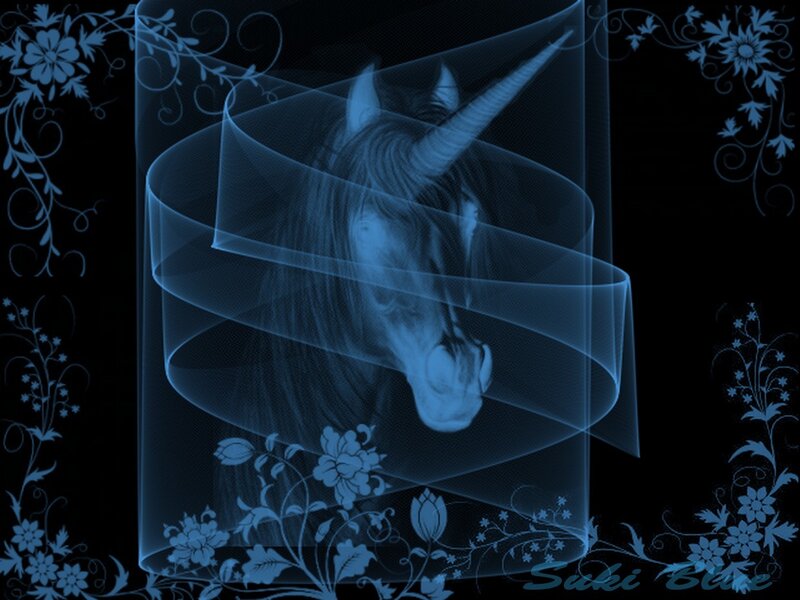 Blue unicorn with floral design