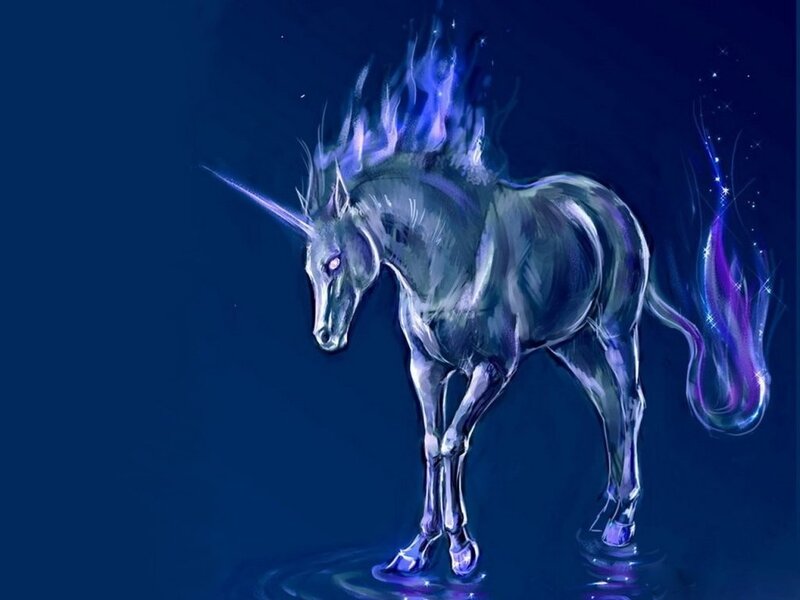 Blue Unicorn with Glowing Mane — Dramatic