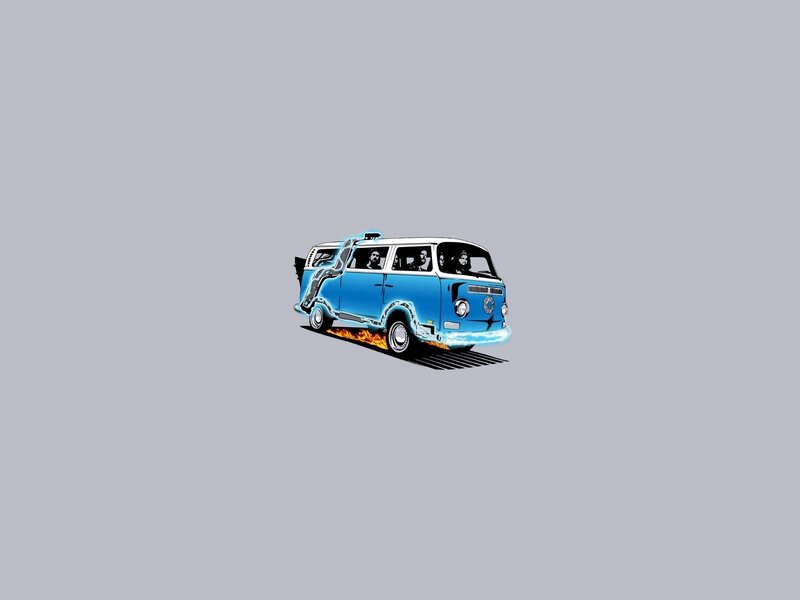 Blue van with flames