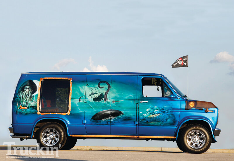 Blue Van with Pirate Art