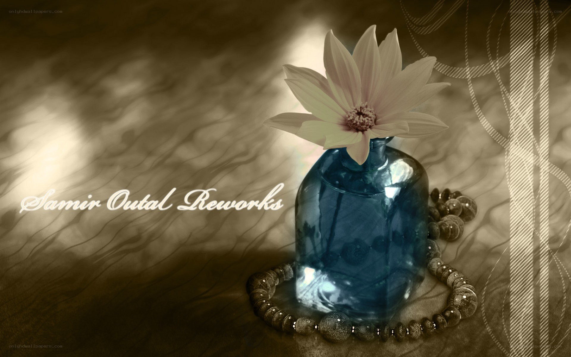 Blue vase with flower and beads
