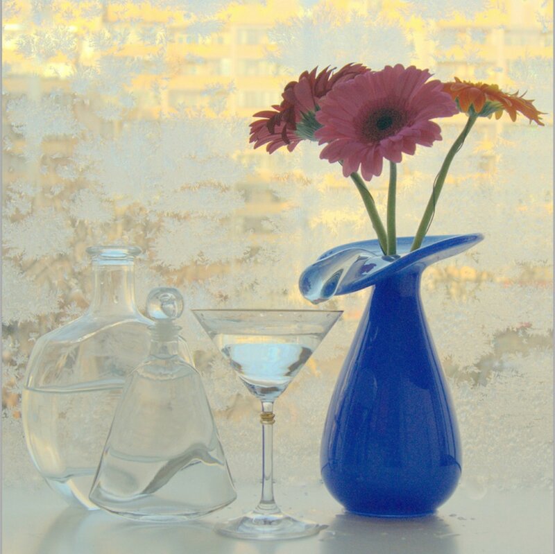 Blue Vase with Flowers — Serene, Morning
