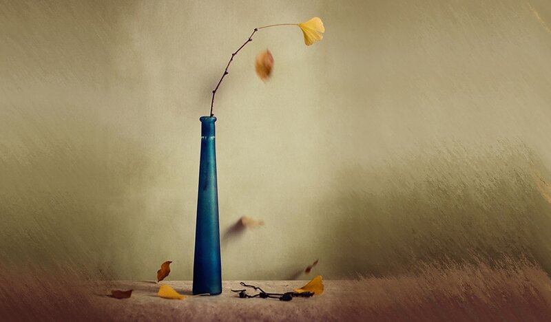 Blue Vase with Ginkgo Branch